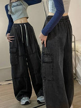 Schwarze Vintage Punk Baggy Cargo Jeans